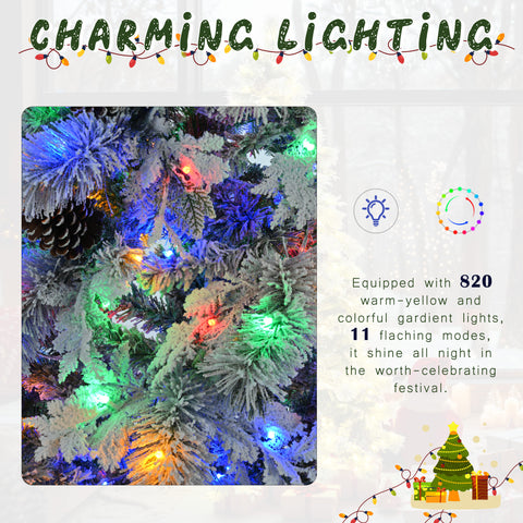 4FT Snow Flocked Spruce Christmas Tree | Mixed PE & PVC Branches, Pine Cones | 120 Multi-Color LED Lights, 11 Modes | Durable Metal Base | Festive Holiday Home Decor