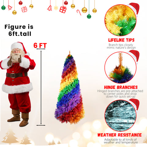 7.5ft Rainbow Spiral Christmas Tree: Vibrant PVC Artificial Holiday Tree with 1825 Lush Tips &amp; Sturdy Metal Stand for Indoor Festive Decor