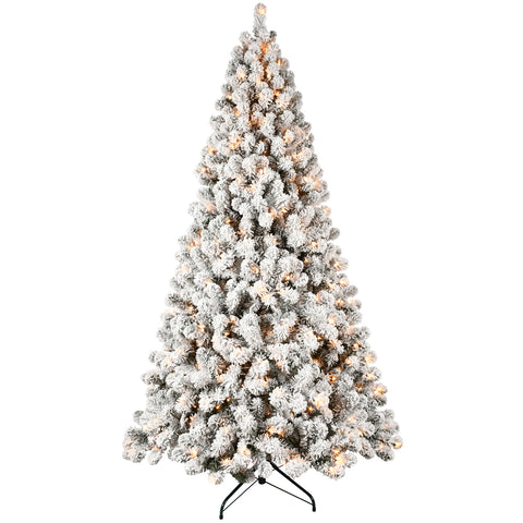 9ft Snow-Flocked Christmas Tree: 650 Warm White UL Lights, Auto-Unfold Memory Wire, 1930 PVC Tips, Stable Metal Stand for Cozy Holiday Decor