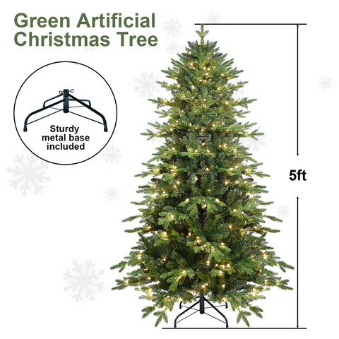 4FT Green PVC+PE Christmas Tree: 919 Realistic Tips, 150 Warm White UL Lights, Hinged Branches, Sturdy Metal Stand - Perfect for Festive Home Holiday Decor