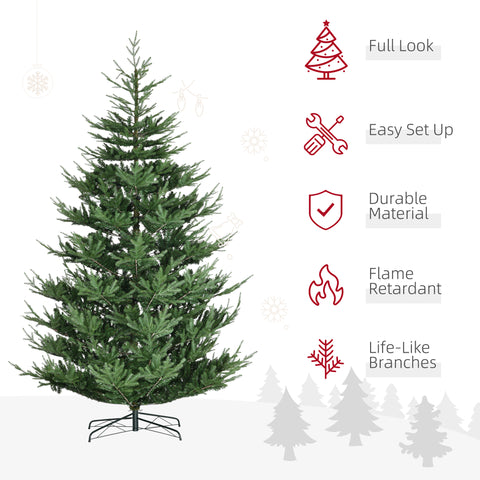 HOMCOM 9ft Hinged Artificial Christmas Tree - Realistic Pine, Auto-Open, Flame-Retardant Green PVC Branches, Sturdy Steel Base for Easy Home Decor