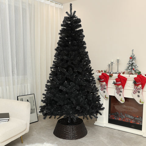 HOMCOM 7.5ft Black Artificial Christmas Tree: Auto-Open 1346 Branch Tips, Realistic Unlit Xmas Tree with Steel Base, Flame-Retardant Holiday Decor for Home & Office