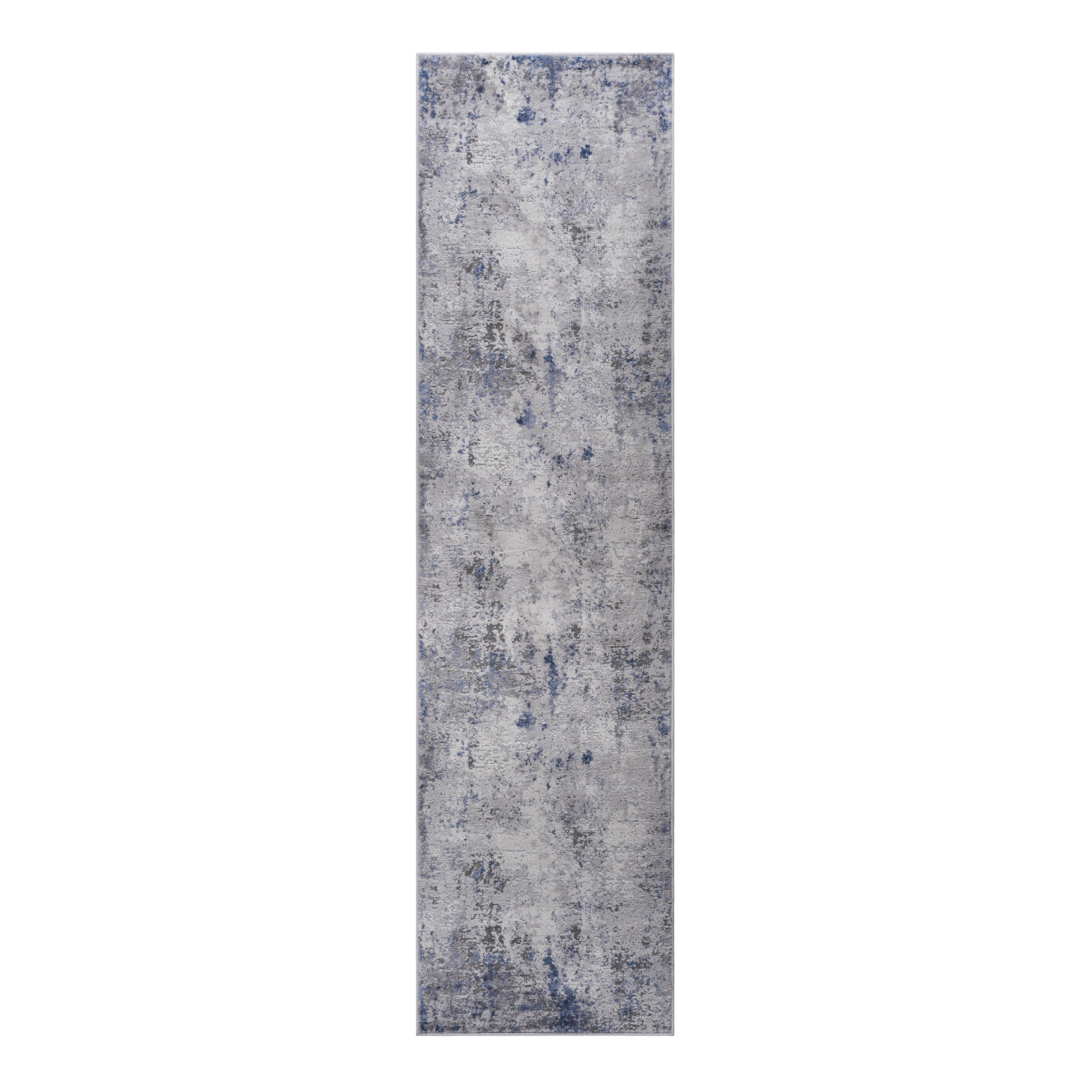 MARFI Collection 2'x8' Runner Rug - Stain-Resistant Polyester, Medium Pile, Silver/Blue Abstract Design - Kid & Pet Friendly, Durable for Entryway, Hallway, Living Room, Kitchen