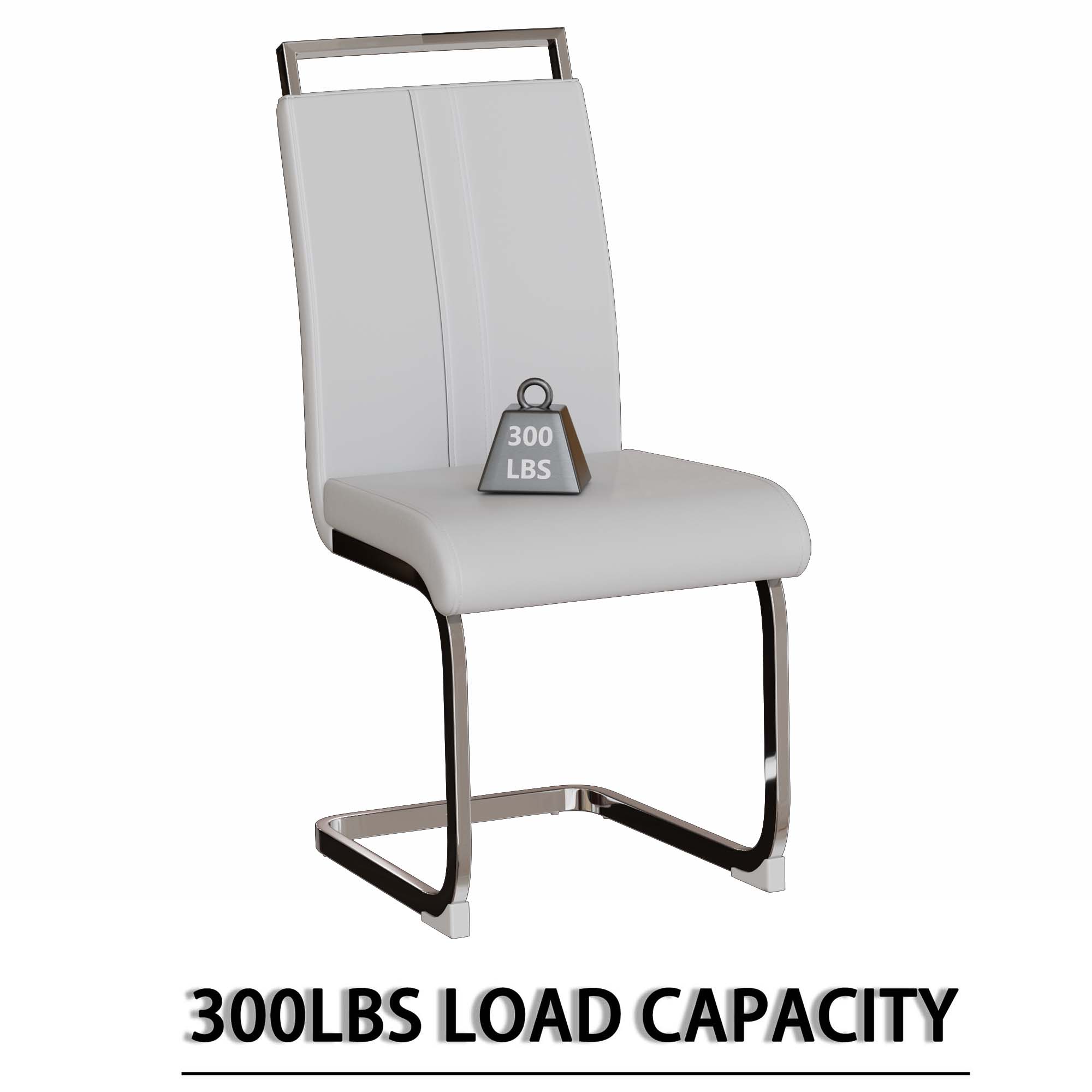 63" Creamy White MDF Dining Table Set for 6-8, Modern Mid-Century Style PU Leather Armless Chairs with Silver Metal Legs, Perfect for Home Kitchen & Dining Room