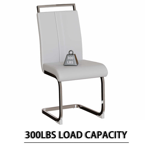 63" Creamy White MDF Dining Table Set for 6-8, Modern Mid-Century Style PU Leather Armless Chairs with Silver Metal Legs, Perfect for Home Kitchen & Dining Room