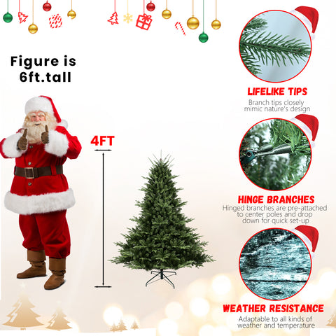 Full-Shaped 5FT Christmas Tree: 1129 PE/PVC Tips, Hinged for Easy Setup, Wide Base, Metal Stand, Green - Perfect for Home &amp; Holiday Decor