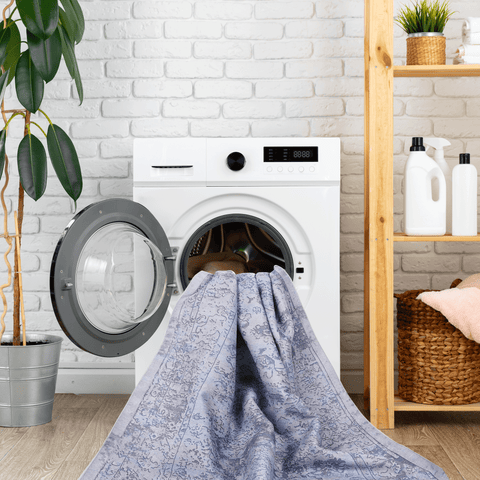 MAVAL Blue Cream Washable Runner Rug - 2'6" x 10' Boho Polyester Chenille - Non-Slip, Stain-Resistant, Low Pile for Hallway, Kitchen, Living Room, Bedroom, Playroom, Turkey