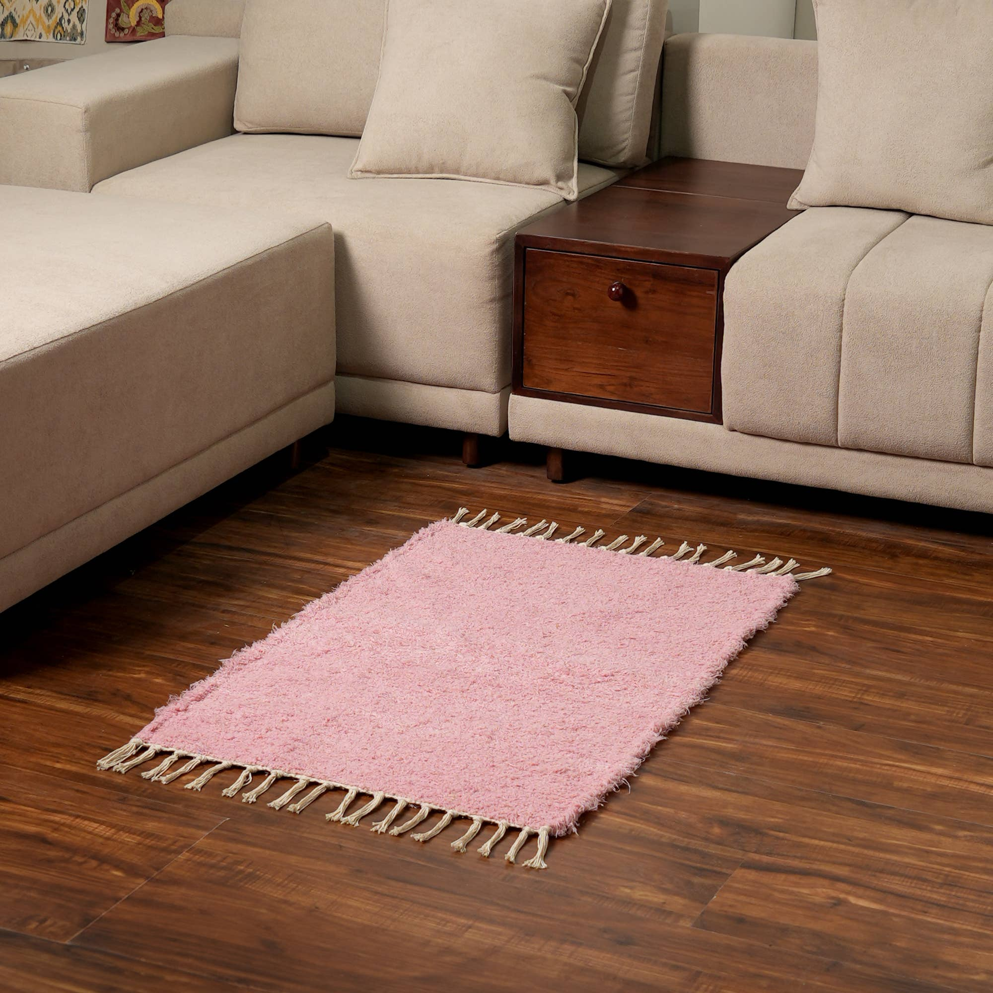 Camelot 36x24" Pink Scatter Rug - Soft Cotton Blend Accent Mat for Living Room, Bedroom, Entryway, Home Decor | Textured Comfort with Fringed Edges, Handmade Look, Easy Care