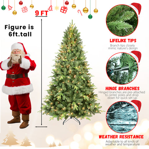 6FT Pre-Lit Artificial Christmas Tree: 1339 PE+PVC Tips, 350 UL Warm White Lights, Hinged Branches, Sturdy Metal Stand. Realistic Full Green Tree for Cozy Home Holiday Decor.