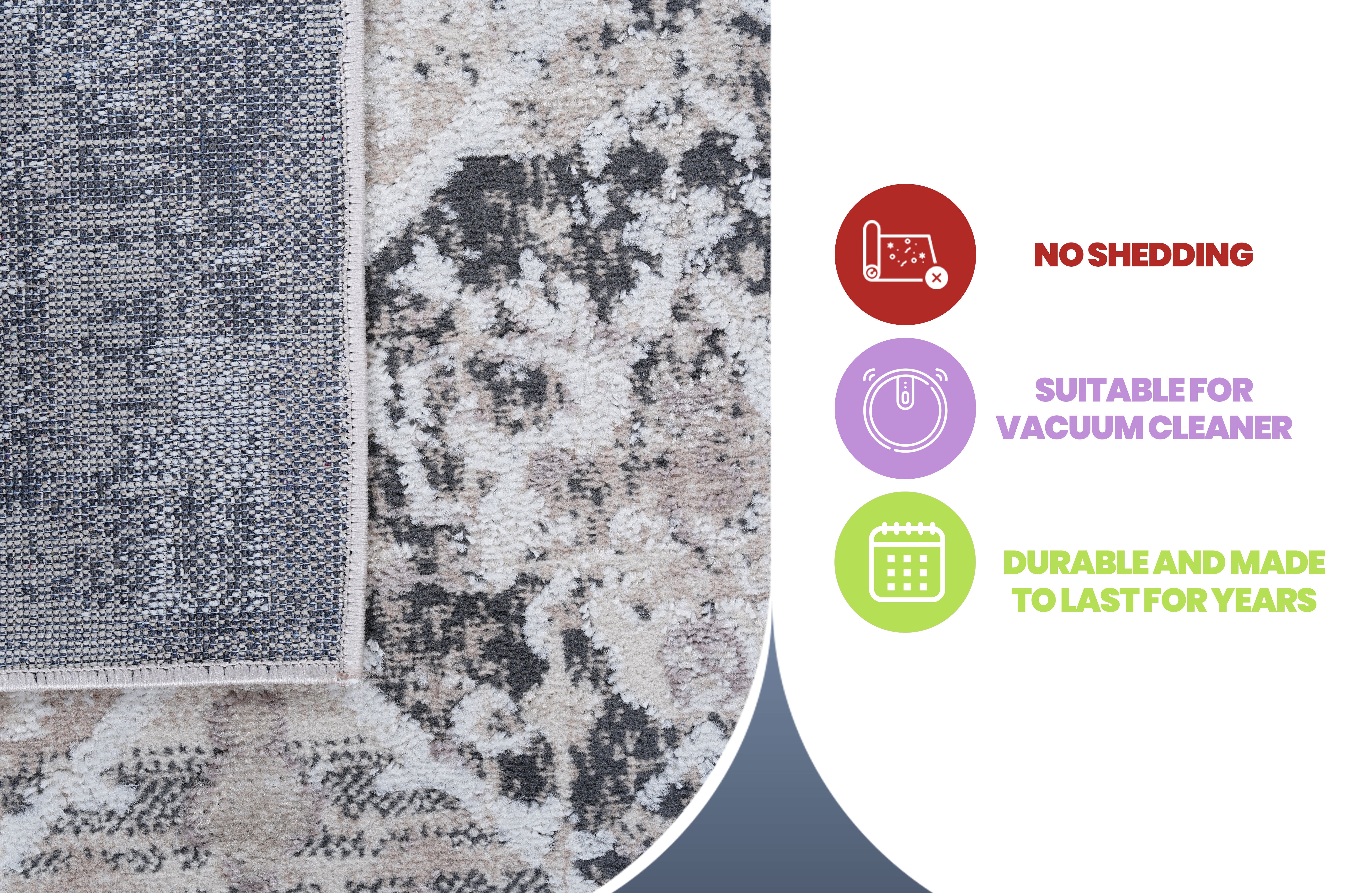 PAYAS Collection 6x9 Cream &amp; Anthracite Traditional Area Rug - Stain-Resistant, Non-Shedding Polyester for Living Room, Bedroom, Entryway. Durable &amp; Easy Care.