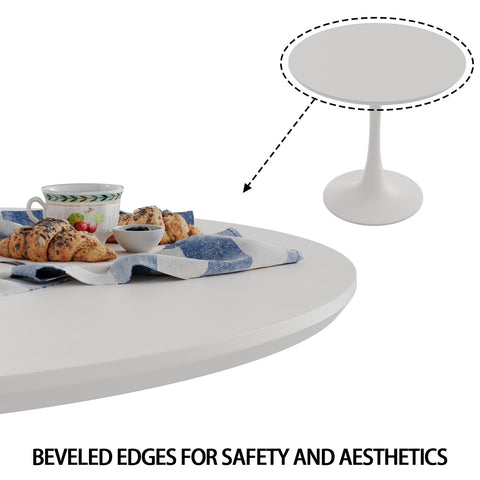 31.5" White Round Tulip Dining Table Set for 2-4 People, MDF Top & Base with 2 White PU Leather Metal Leg Chairs, Modern Kitchen & Small Space Furniture