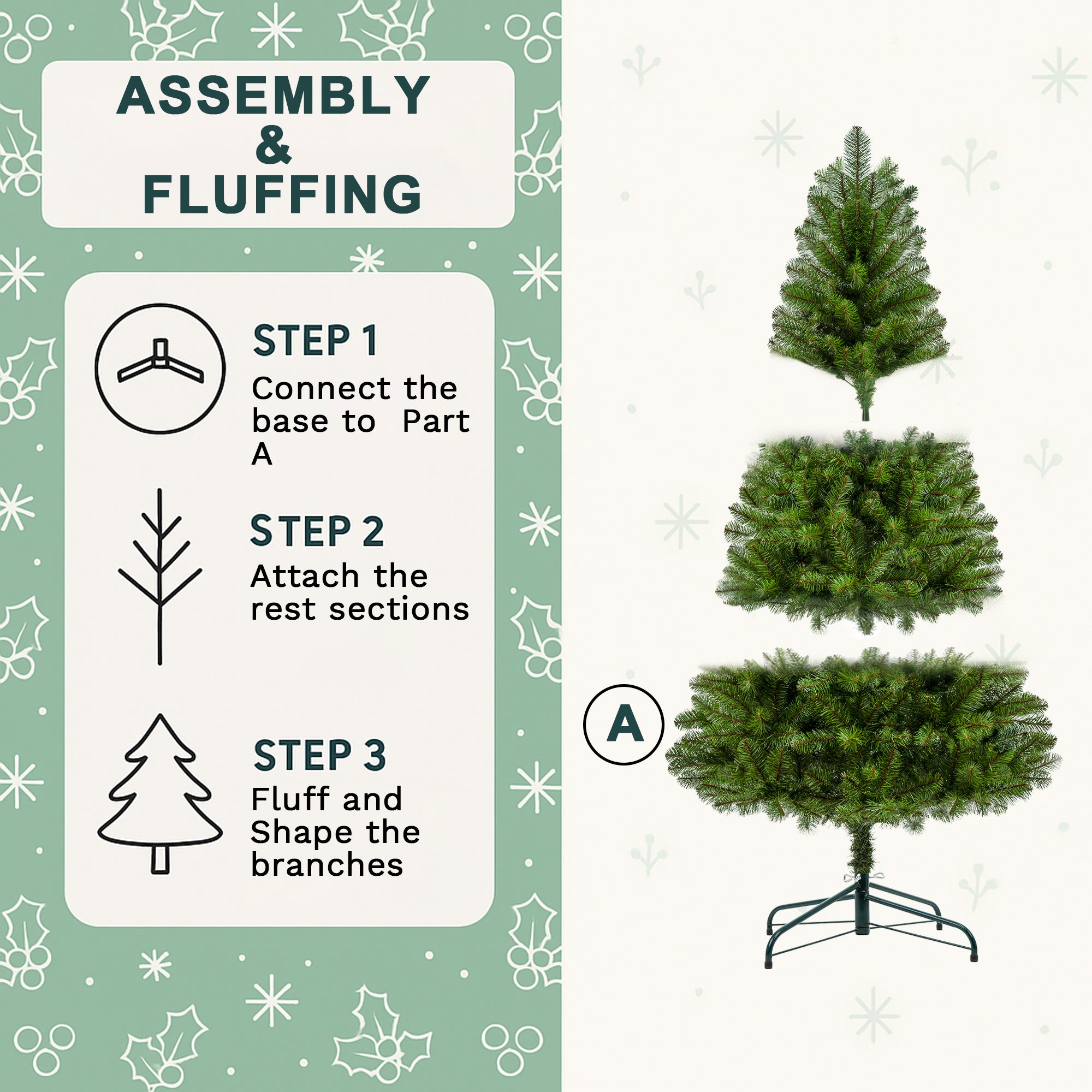 7FT Unlit Artificial Christmas Tree | 775 Full PVC Tips | Hinged Branches | Sturdy Metal Stand | Classic Green Holiday Decor for Indoor Home &amp; Office