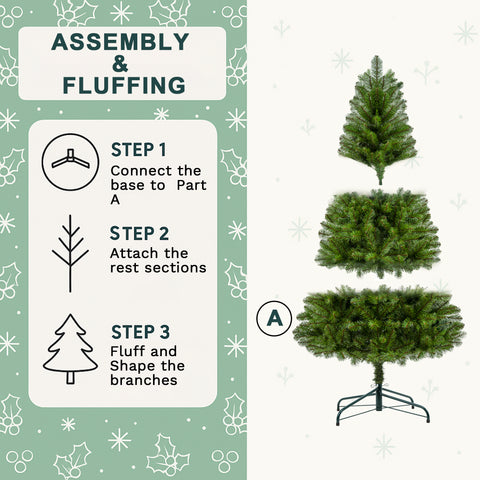 7FT Unlit Artificial Christmas Tree | 775 Full PVC Tips | Hinged Branches | Sturdy Metal Stand | Classic Green Holiday Decor for Indoor Home &amp; Office
