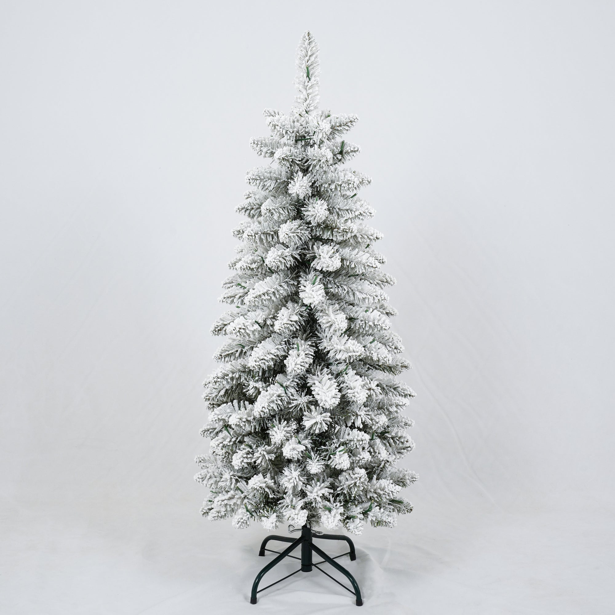 3 Pcs Flocked Artificial Christmas Trees Set w/ Warm White LED Lights, 4ft 5ft 6ft Snow-Covered Pine Tree Decor for Indoor Holiday Parties, Easy Assembly, Dense PVC Tips, Metal Stand, Green/White