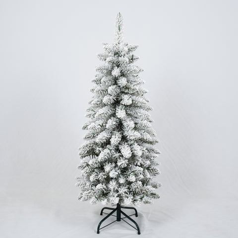 3 Pcs Flocked Artificial Christmas Trees Set w/ Warm White LED Lights, 4ft 5ft 6ft Snow-Covered Pine Tree Decor for Indoor Holiday Parties, Easy Assembly, Dense PVC Tips, Metal Stand, Green/White