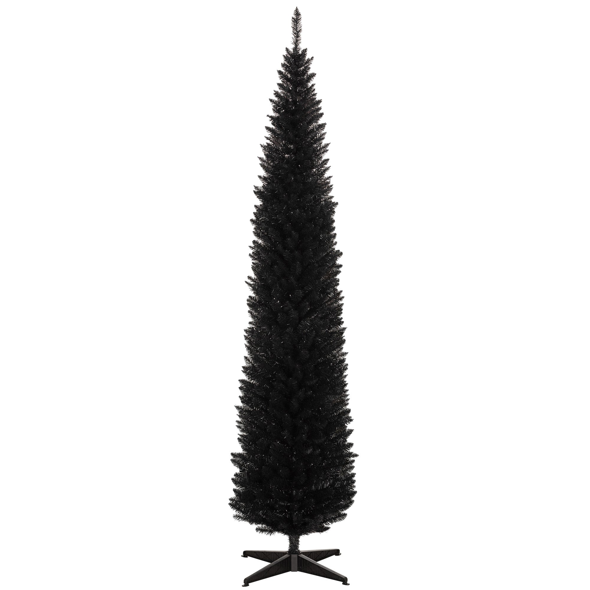 HOMCOM 8ft Black Slim Artificial Pencil Christmas Tree | 618 Realistic Branch Tips | Flame-Retardant Plastic Stand | Easy Assembly & Storage for Festive Home Decor