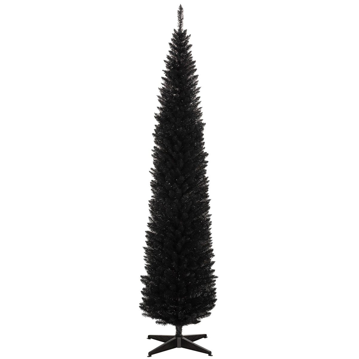 HOMCOM 8ft Black Slim Artificial Pencil Christmas Tree | 618 Realistic Branch Tips | Flame-Retardant Plastic Stand | Easy Assembly & Storage for Festive Home Decor