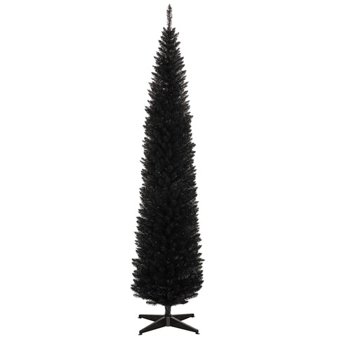 HOMCOM 8ft Black Slim Artificial Pencil Christmas Tree | 618 Realistic Branch Tips | Flame-Retardant Plastic Stand | Easy Assembly & Storage for Festive Home Decor