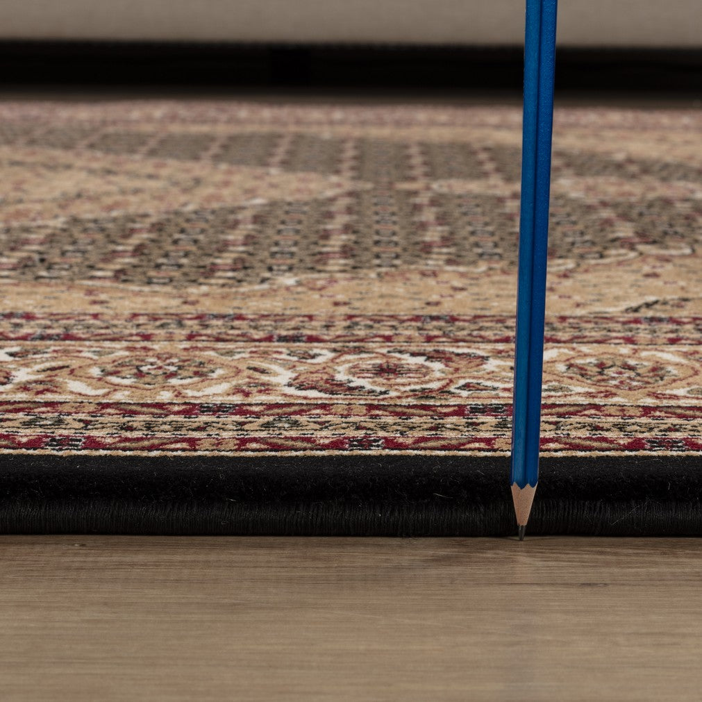 Black Herati Medallion Polypropylene Runner Rug - 2'7" x 9'10" Luxury Ornate Traditional Area Mat - Durable, Stain-Resistant, Made in Turkey