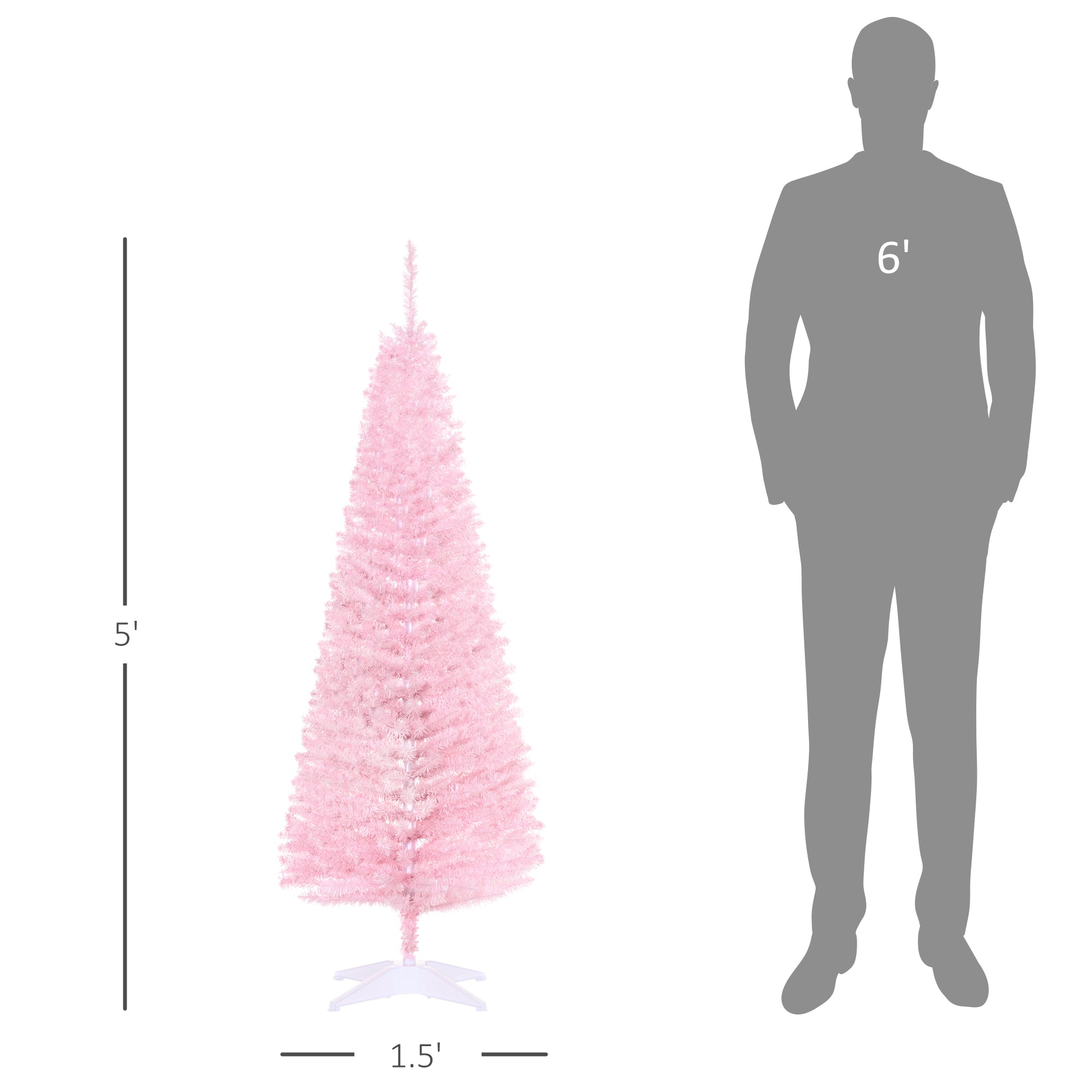 HOMCOM 5ft Pink Artificial Pencil Christmas Tree: Slim Xmas Tree, 294 Realistic Branch Tips, Flame-Retardant Plastic Stand for Indoor Home Decor, Easy Assembly &amp; Storage