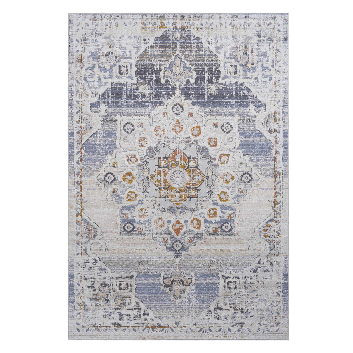 PAYAS Collection 8x10 Cream & Gold Medallion Area Rug - Stain-Resistant, Non-Shedding Polyester, Medium 0.28" Pile, Durable Cotton Backing - Perfect for Living Room, Bedroom, Entryway