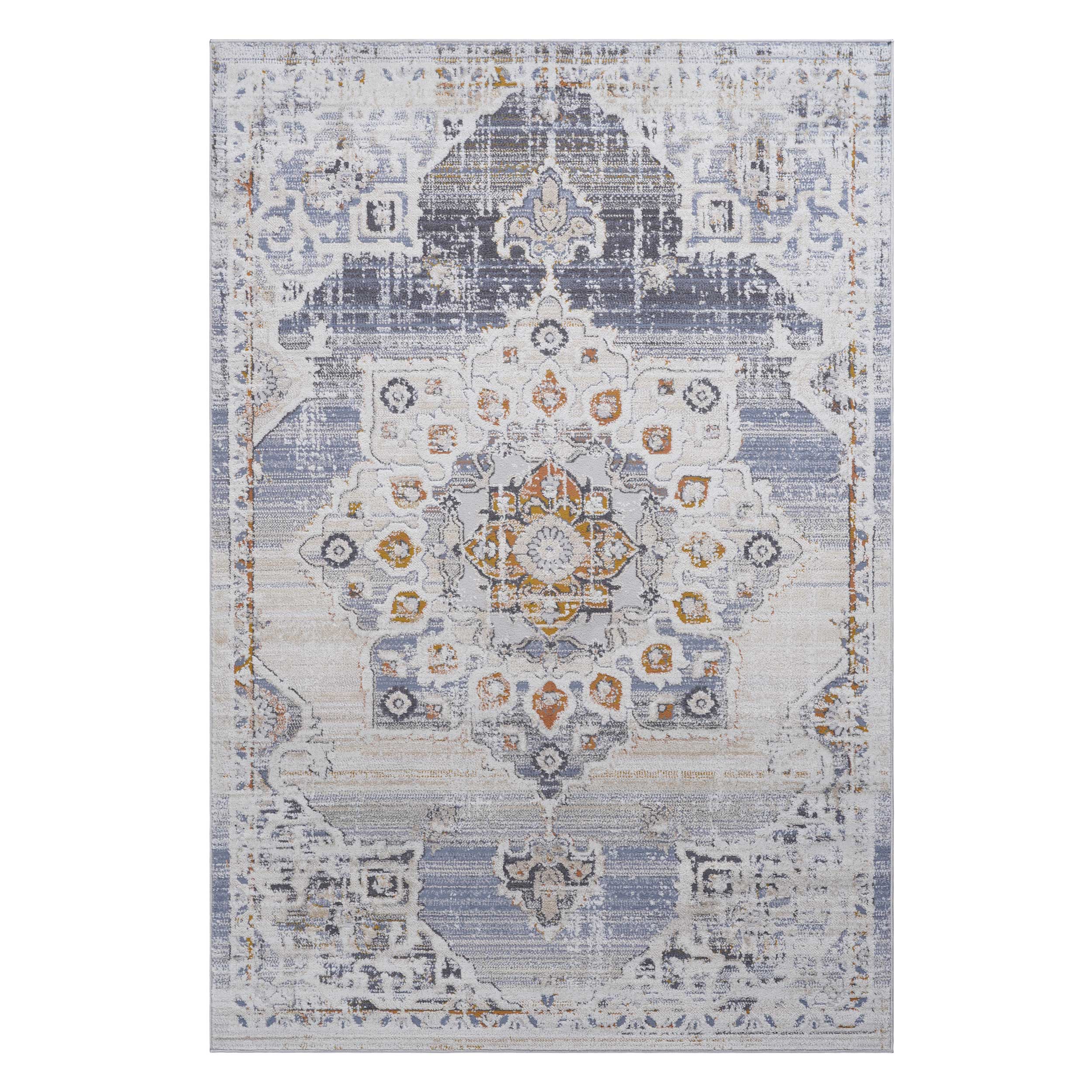 PAYAS Collection 6x9 Cream & Gold Medallion Area Rug - Stain-Resistant, Non-Shedding Polyester, Medium Pile, Kid & Pet-Friendly, Durable for Living Room, Bedroom, Entryway