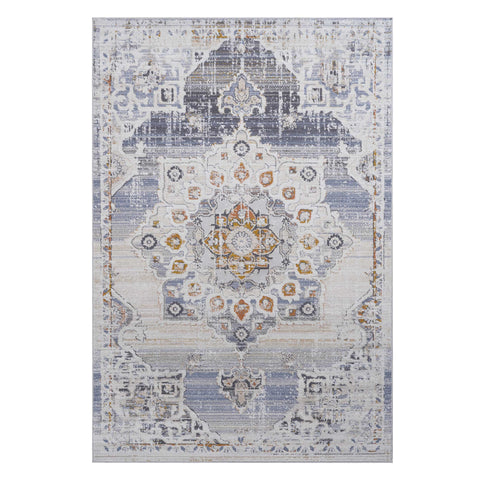 PAYAS Collection 5x7 Cream & Gold Medallion Area Rug | Stain-Resistant Polyester | Low Pile | Durable & Kid/Pet-Friendly for Living Room, Bedroom, Entryway, Home Office