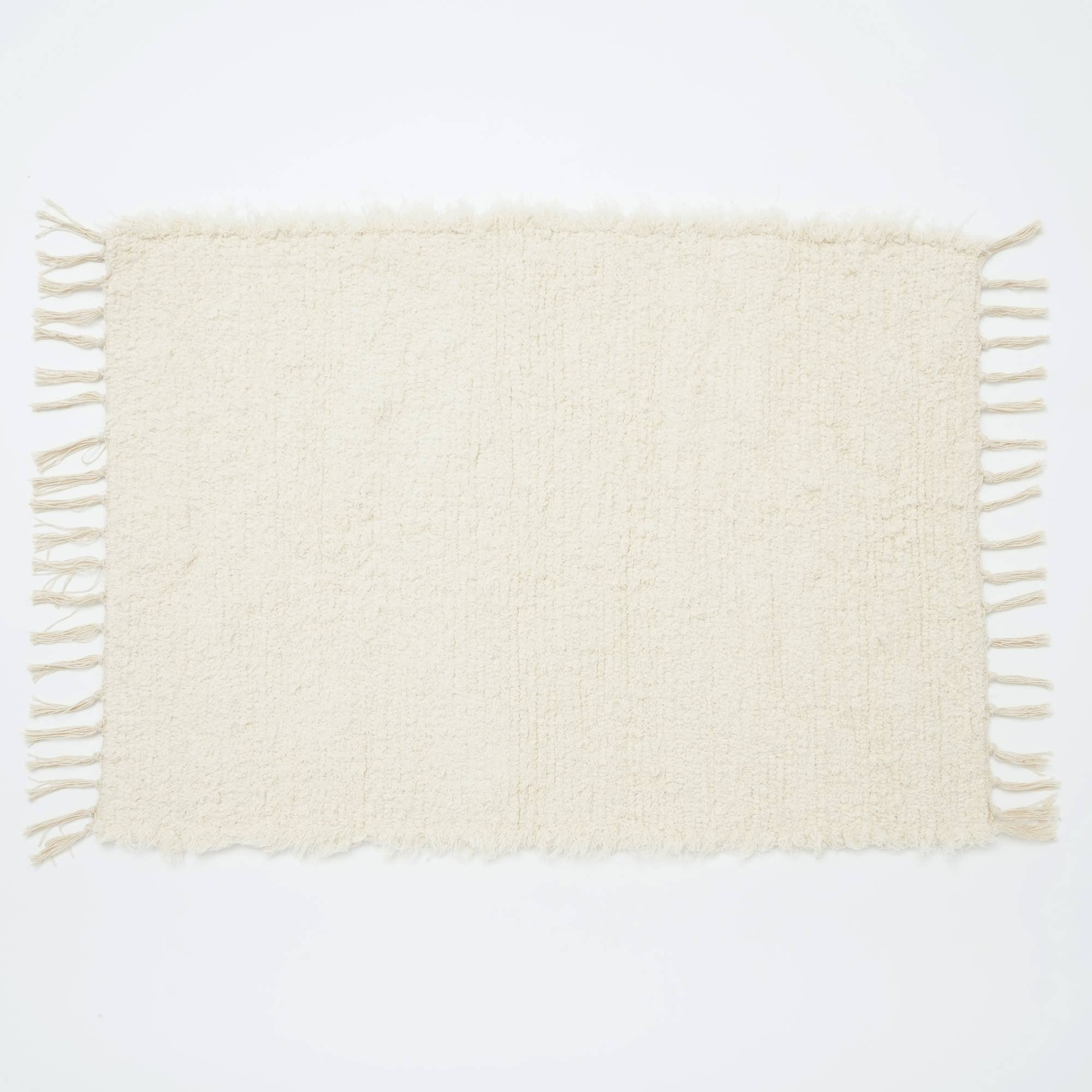 Camelot 36x24" White Cotton Blend Scatter Rug - Soft Textured Accent Rug for Living Room, Bedroom, Entryway | Rustic Fringed Design | Durable Home Décor, India