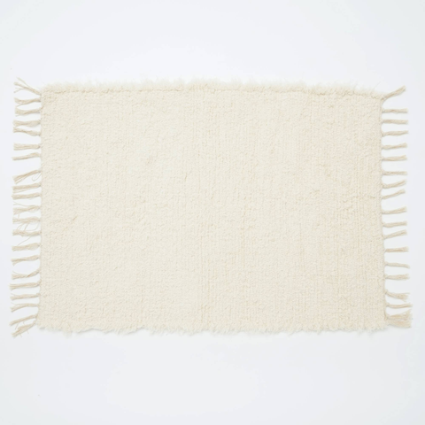 Camelot 36x24" White Cotton Blend Scatter Rug - Soft Textured Accent Rug for Living Room, Bedroom, Entryway | Rustic Fringed Design | Durable Home Décor, India