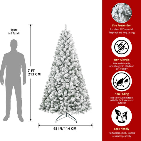 6FT Snowy Flocked Christmas Tree - Full PVC Artificial Winter Wonderland Holiday Decor with 678 Tips & Sturdy Metal Stand for Home, Office, Apartment