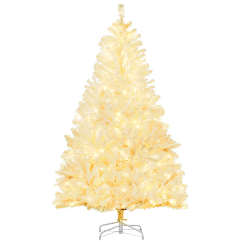 HOMCOM 6ft White Prelit Artificial Christmas Tree: 638 Realistic Branches, 220 Warm White LED Lights, Auto Open for Easy Setup, Flame Retardant Plastic, Perfect for Holiday Home Decor