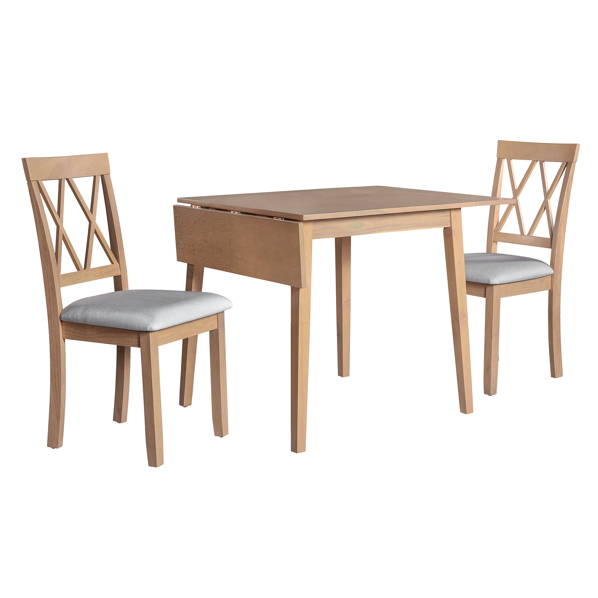 Farmhouse 5-Piece Extendable Dining Set: Natural Drop Leaf Table & 4 Upholstered Chairs for Small Kitchens, Solid Wood & MDF, Space-Saving Design