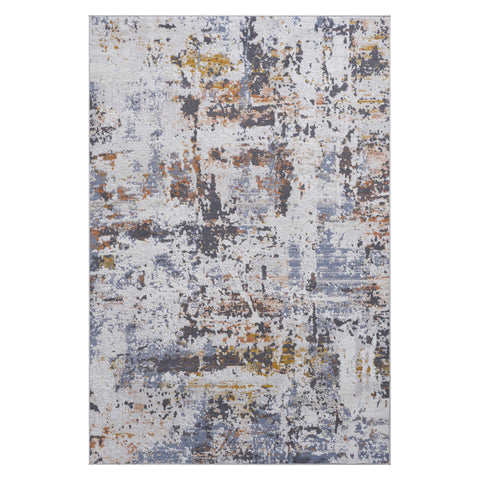 PAYAS Collection 8x10 Ivory &amp; Navy Abstract Area Rug - Stain-Resistant, Non-Shedding Polyester for Living Room, Bedroom, Office, Turkey-Made, Medium Pile