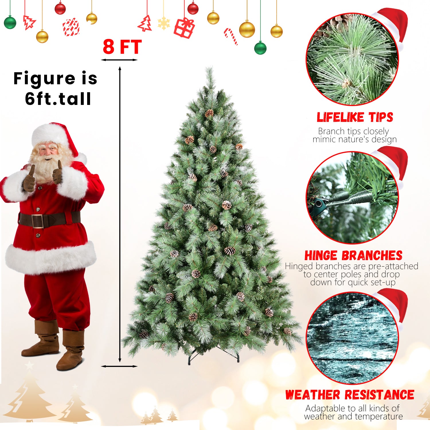 5FT Realistic Green Christmas Tree with 694 Mixed PVC & Hard Needle Tips, 51 Pine Cones, Hinged Design for Easy Setup, Sturdy Metal Stand - Full Holiday Decor for Home, Living Room, Indoor Use