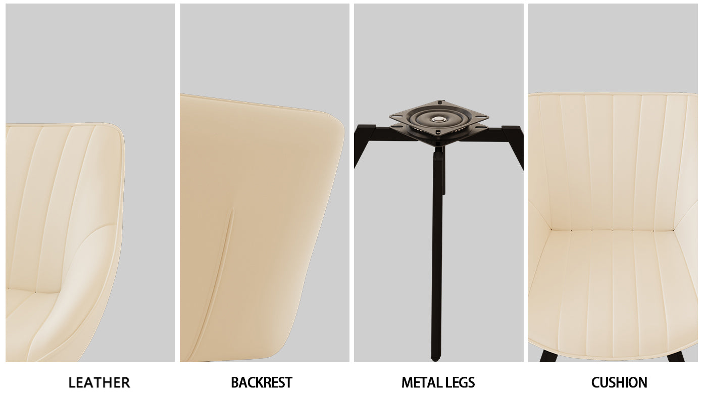 63" Medieval Modern Cream MDF Dining Table Set with 6 Beige PU Leather Chairs, Black Metal Legs, Ergonomic Design for Kitchen & Home Dining Room