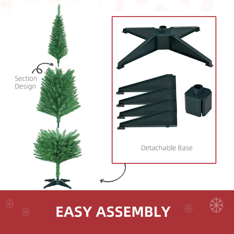 HOMCOM 6ft Slim Pencil Christmas Tree | Realistic Light Green Unlit Xmas Tree with 390 Branch Tips &amp; Plastic Stand | Perfect for Cozy Home Decor &amp; Holiday Ambiance