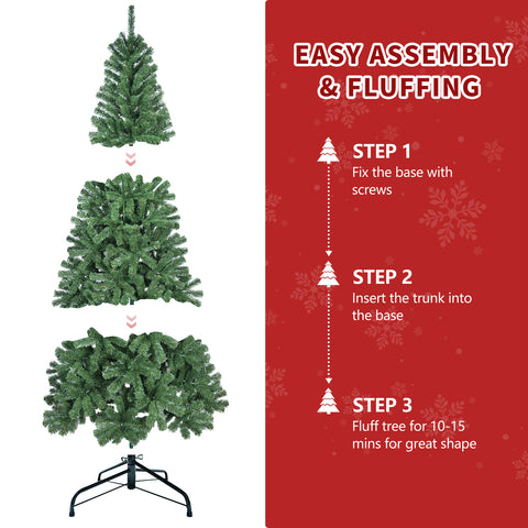 8FT Full Green Artificial Christmas Tree | 1136 Lush PVC Tips, Hinged Branches, Heavy-Duty Metal Stand | Compact Holiday Decor for Office, Apartment, Parties