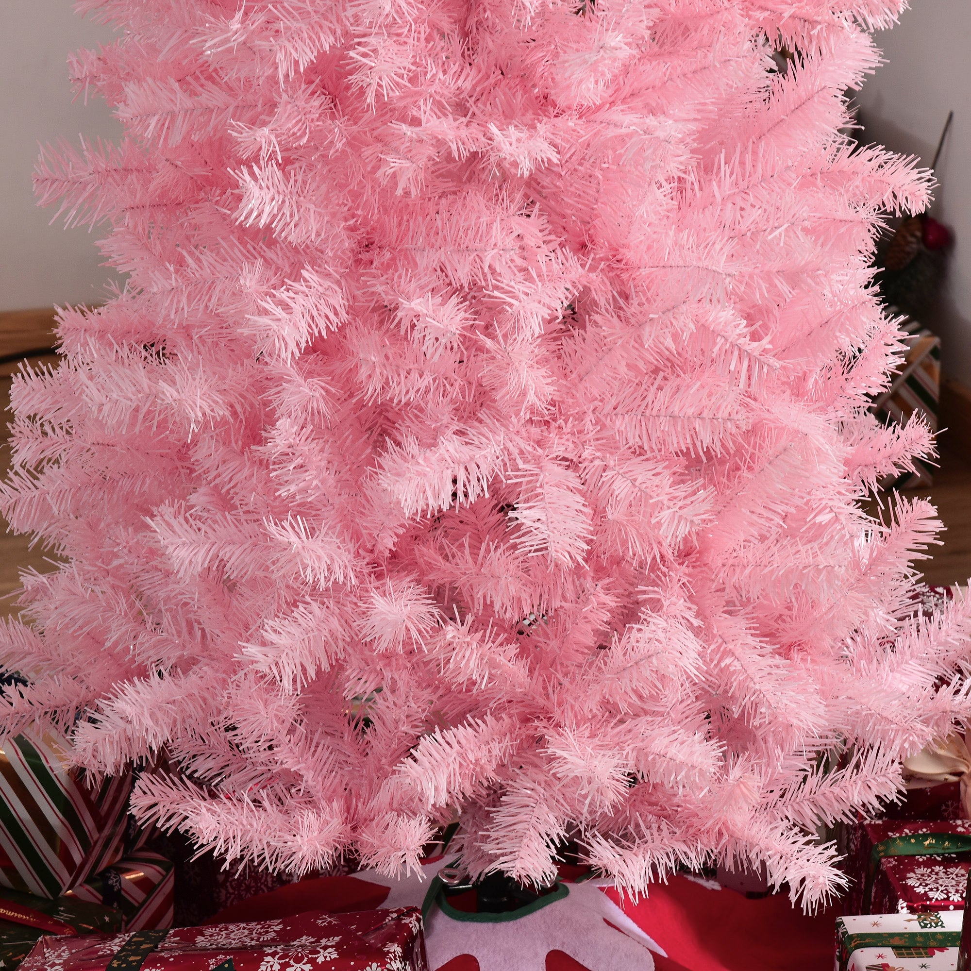 HOMCOM 7ft Pink Slim Douglas Fir Artificial Christmas Tree | 818 Realistic Branch Tips | Indoor Holiday Decor for Apartments &amp; Dorms | Easy Assembly