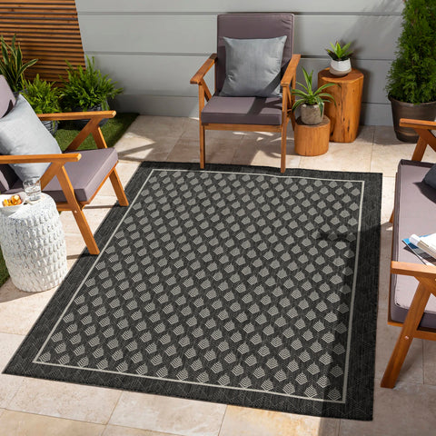 Sunshine Collection Anthracite Polypropylene Indoor/Outdoor Area Rug - 2'7" x 7'3" - Durable, Stain & Weather-Resistant, Easy Clean, Flatweave for Patios, Decks, Living Rooms, Entryways