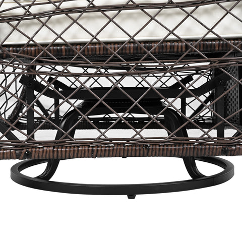 3-Piece Brown Rattan Outdoor Chat Set: 2 Swivel Rocker Chairs &amp; Glass Top Table for Garden Patio Balcony, Weather-Resistant Wicker Seating Group with Cushions