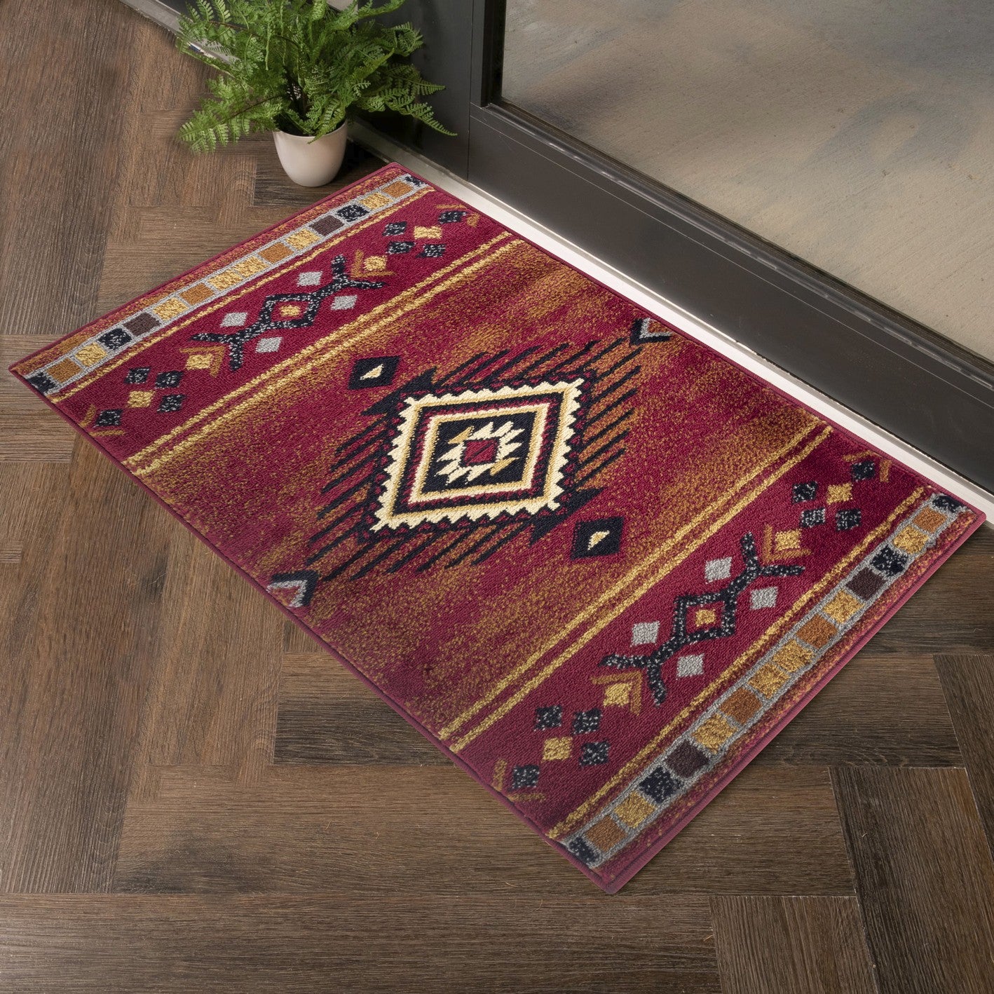 Tribes GC 2'7" x 7'3" Southwest Red Polypropylene Area Rug Runner - Stain Resistant, Durable, Low Pile, Made in Turkey