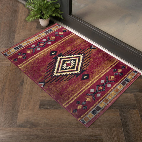 Tribes GC 2'7" x 7'3" Southwest Red Polypropylene Area Rug Runner - Stain Resistant, Durable, Low Pile, Made in Turkey