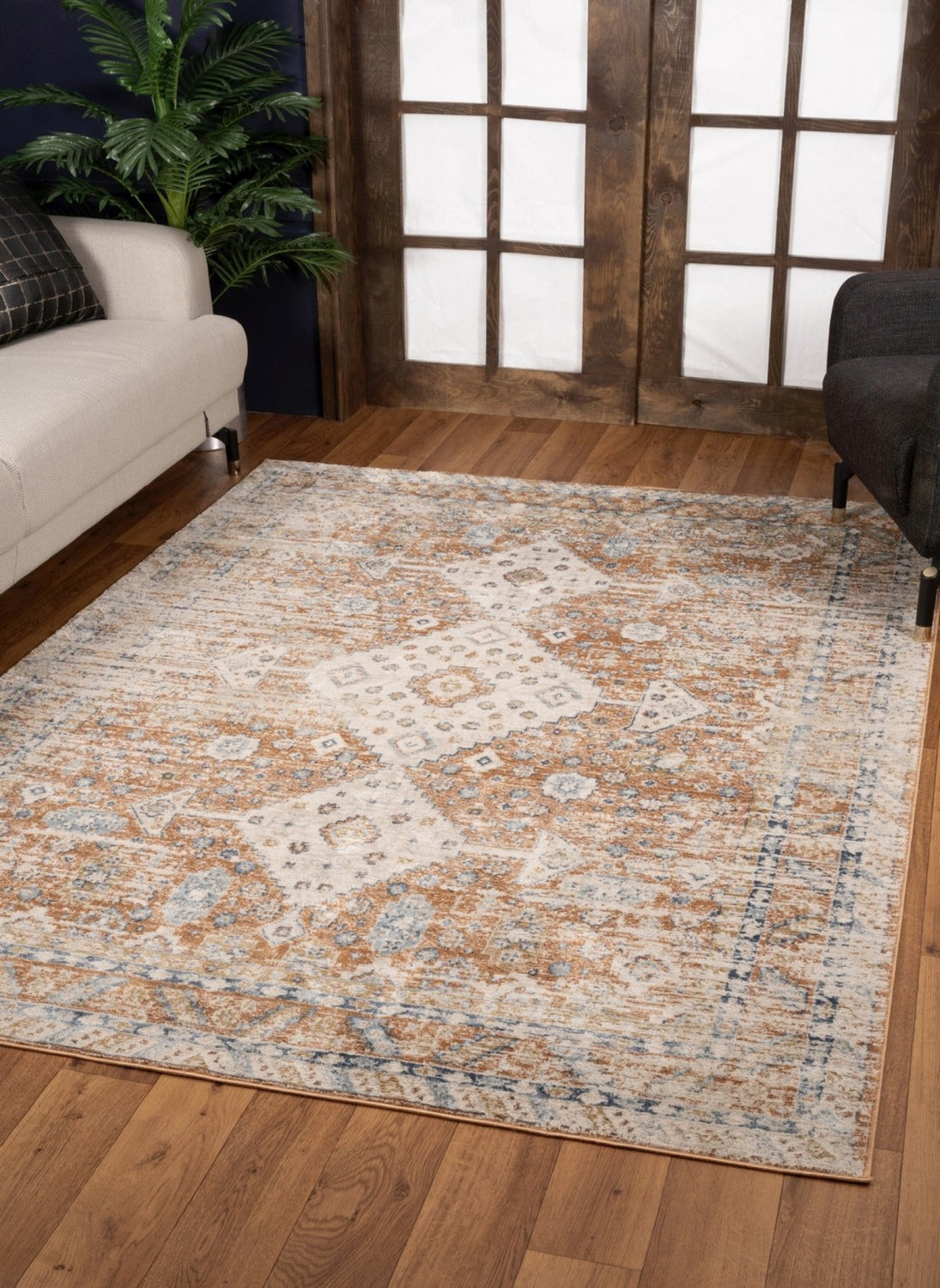 Noble GC_GEN7004 Rust 2x3 ft Area Rug - 100% Polyester Medallion Pattern, Stain Resistant, Low Pile for Entryways &amp; Under Furniture, Kid &amp; Pet Friendly, Made in Turkey