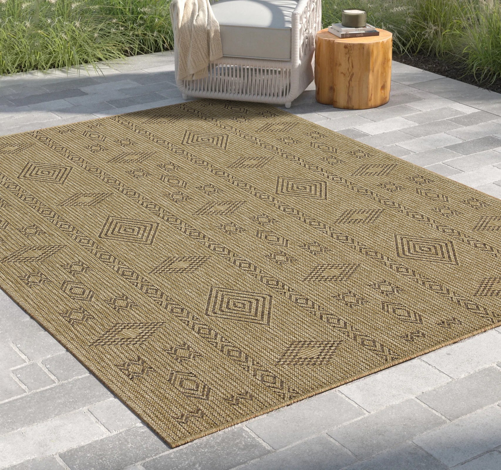 Earth Collection Jute/Mocha 5'3"x7'3" Indoor/Outdoor Area Rug - Durable Polypropylene, Stain-Resistant, Easy Clean, Turkish Made, Flatweave for Entryways &amp; High Traffic