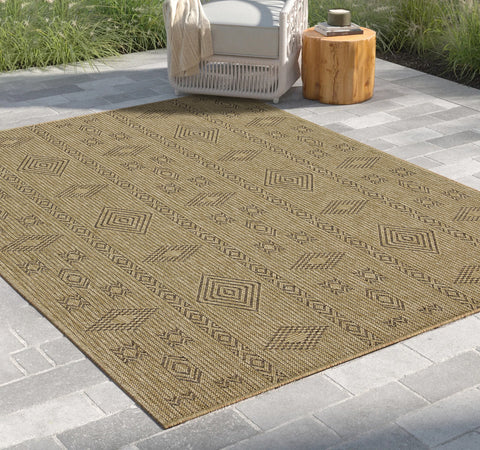 Earth Collection Jute/Mocha 2'7"x7'3" Indoor/Outdoor Area Rug - Stain-Resistant Polypropylene, Flatweave, Easy Clean, Durable for High-Traffic Areas, Made in Turkey