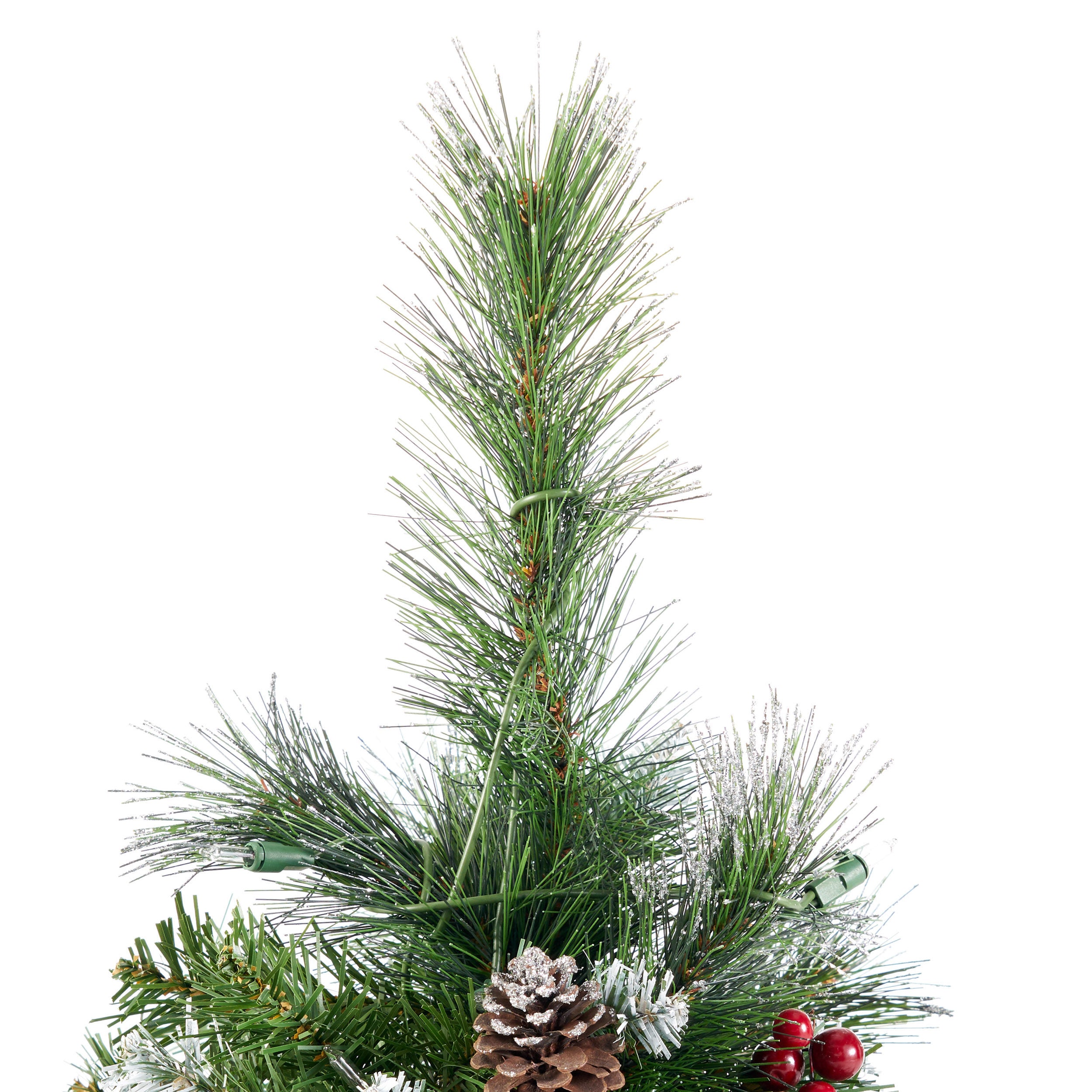 54" Glitter Bristle Mixed Hinged Christmas Tree - Green PVC, 407 Tips, Red Berry & Pine Cone Accents - Perfect Holiday Home Decor for Living Room & Indoors