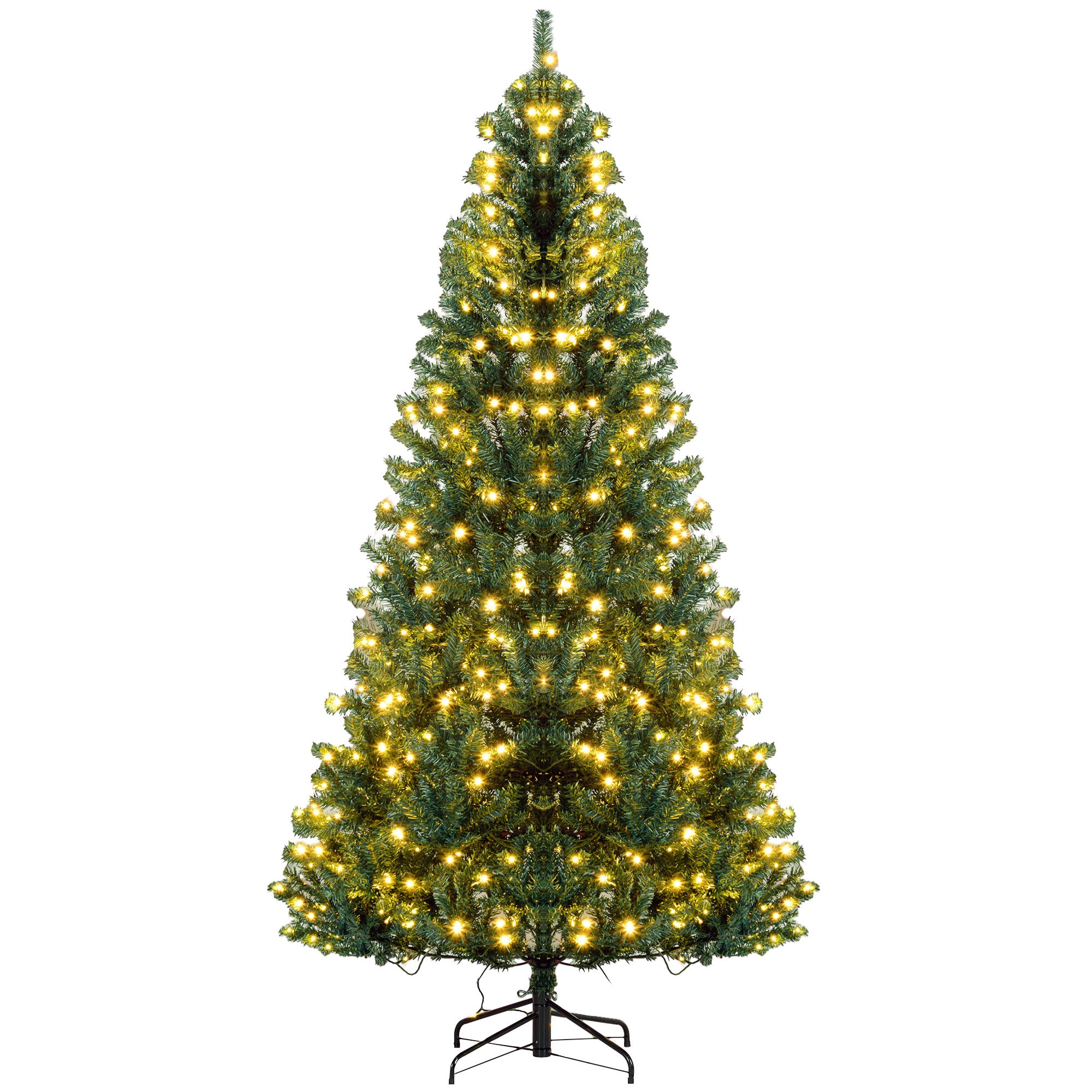HOMCOM 7.5ft Prelit Douglas Fir Artificial Christmas Tree - Lush Green, 1346 Realistic Tips, 500 Warm White LEDs, Metal Base - Perfect for Home Holiday Decor