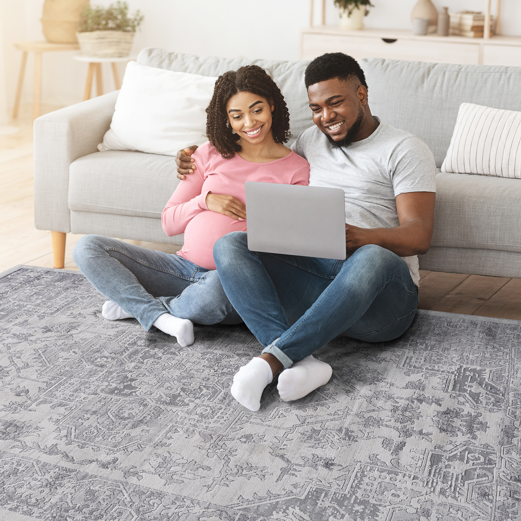 MARFI Collection 2'x3' Oriental Doormat Rug - Stain-Resistant Polyester in Silver, 0.35" Medium Pile, Durable & Kid/Pet Friendly for Entryway, Living Room, Hallway, Turkish Made