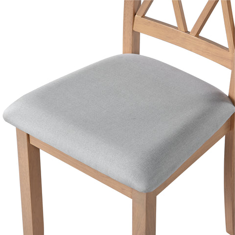 3-Piece Natural Drop Leaf Dining Set: Extendable Kitchen Table & 2 Upholstered Chairs for Small Spaces, Solid Rubberwood & MDF, Modern Farmhouse Style, Compact Dining Room Furniture