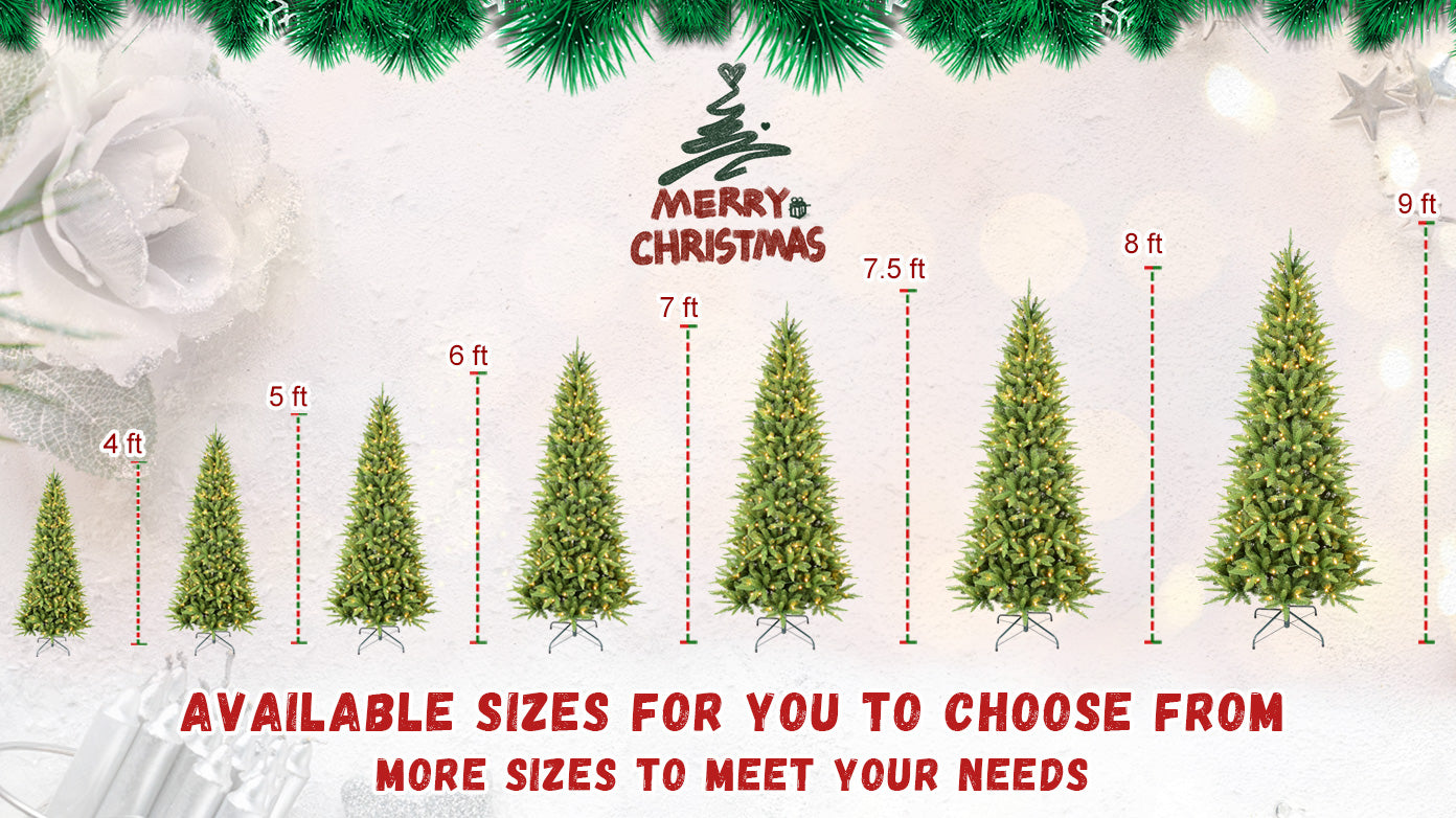 7FT Slim Christmas Tree - 400 Warm White LED Lights, 1180 Realistic PE+PVC Tips, Hinged Design for Easy Setup. Perfect Pencil Tree for Apartments, Small Spaces, Home Decor. Sturdy Metal Stand. Green.